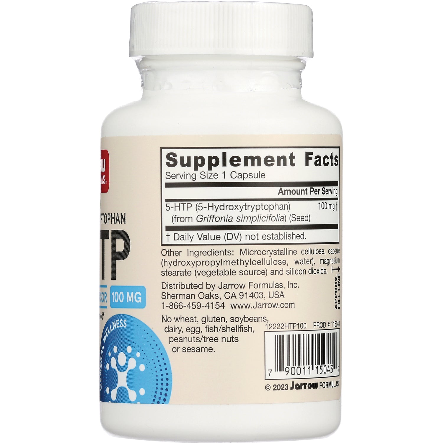 JR001 | Back label of white supplement bottle showing Supplement Facts serving size 1 capsule ingredient list and barcode