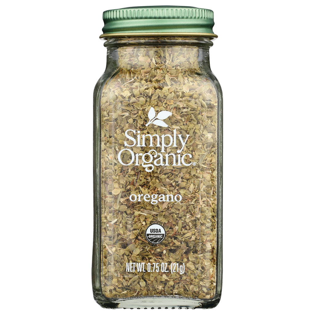 SMP016 | Simply Organic jar of dried oregano in glass bottle with green lid and USDA Organic seal - Thumbnail