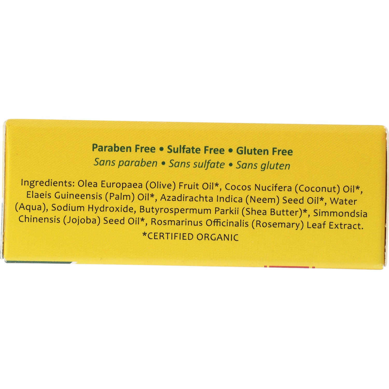 OGX004 | yellow product box back showing Paraben Free  Sulfate Free  Gluten Free and ingredient list