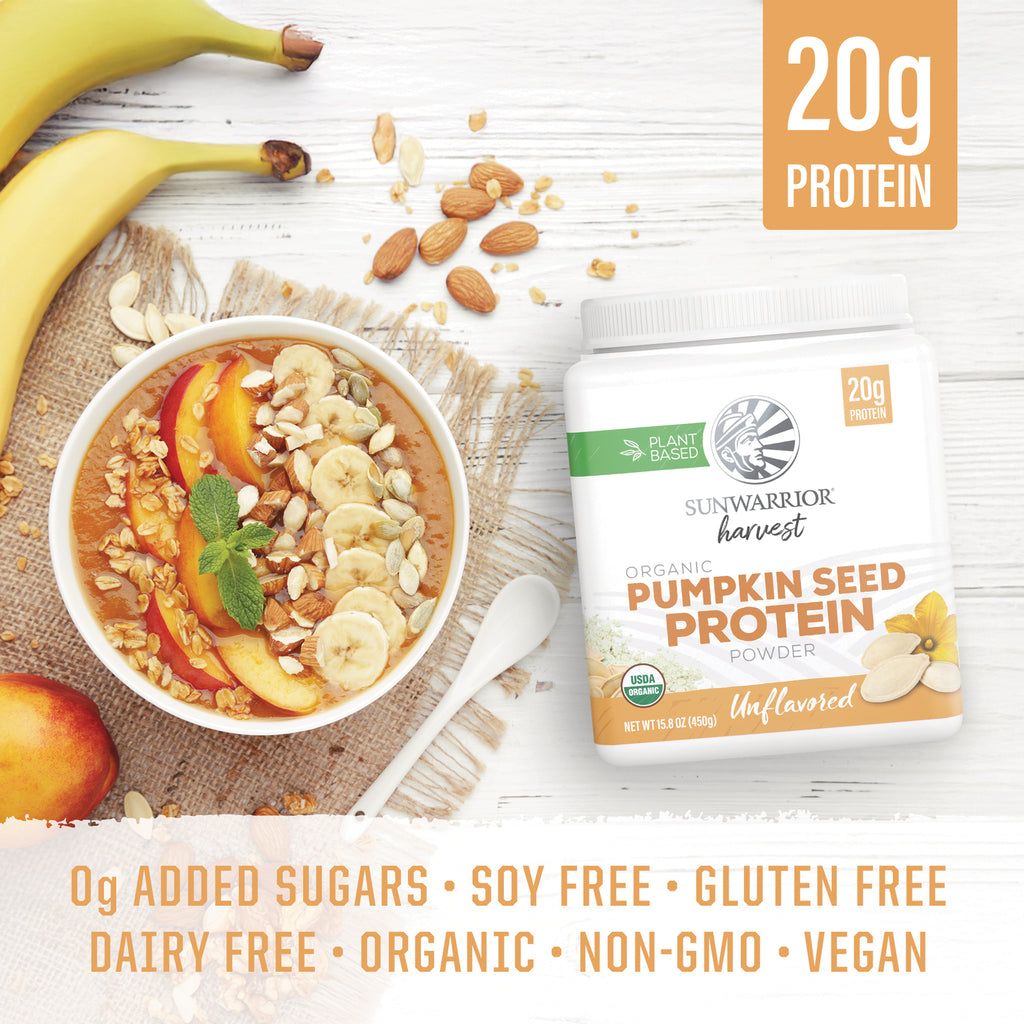 SNW069 | Sunwarrior Harvest Organic Pumpkin Seed Protein Powder with 20g protein; 0g added sugars, soy free, gluten free - Thumbnail