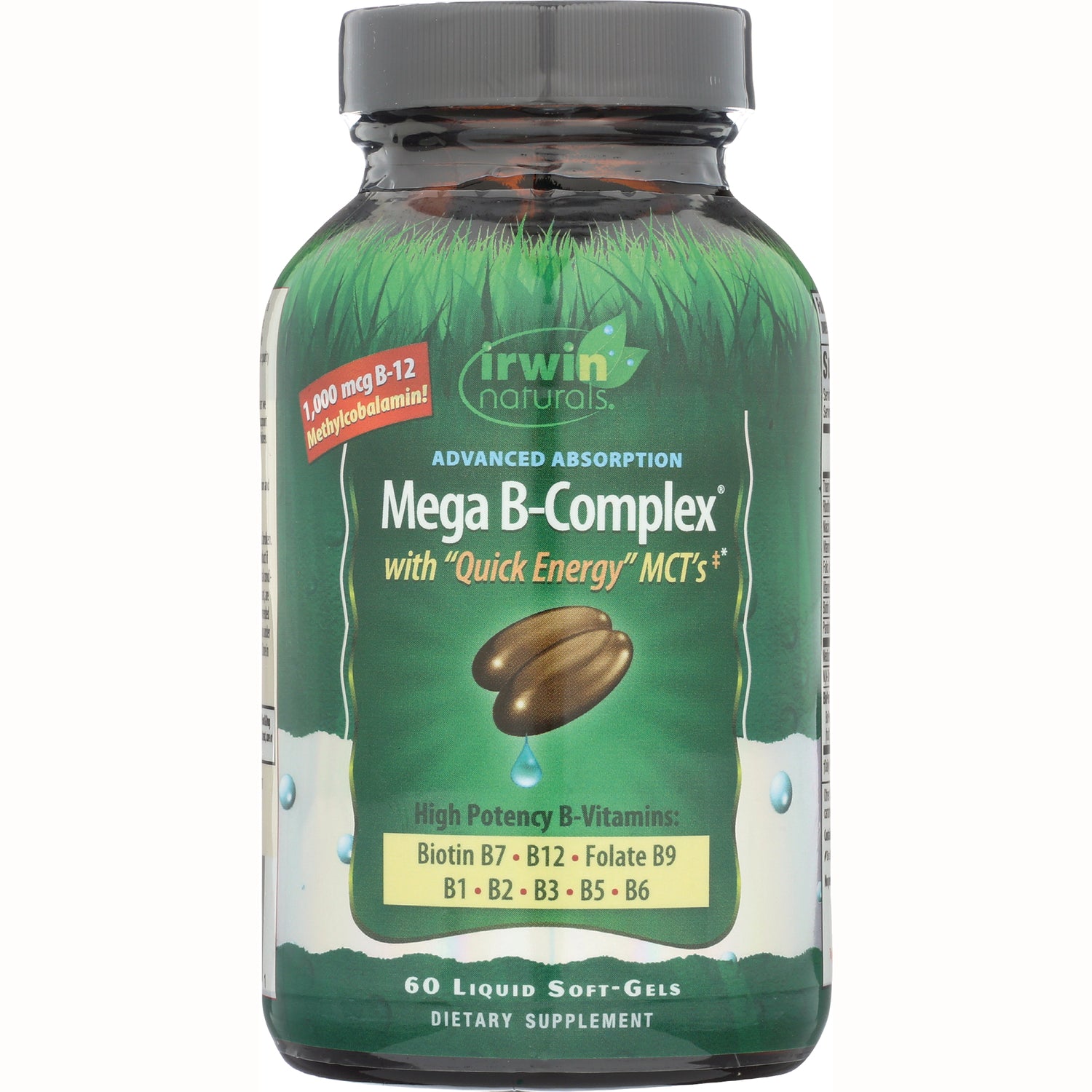 IR087 | Irwin Naturals Mega B-Complex bottle front label showing \