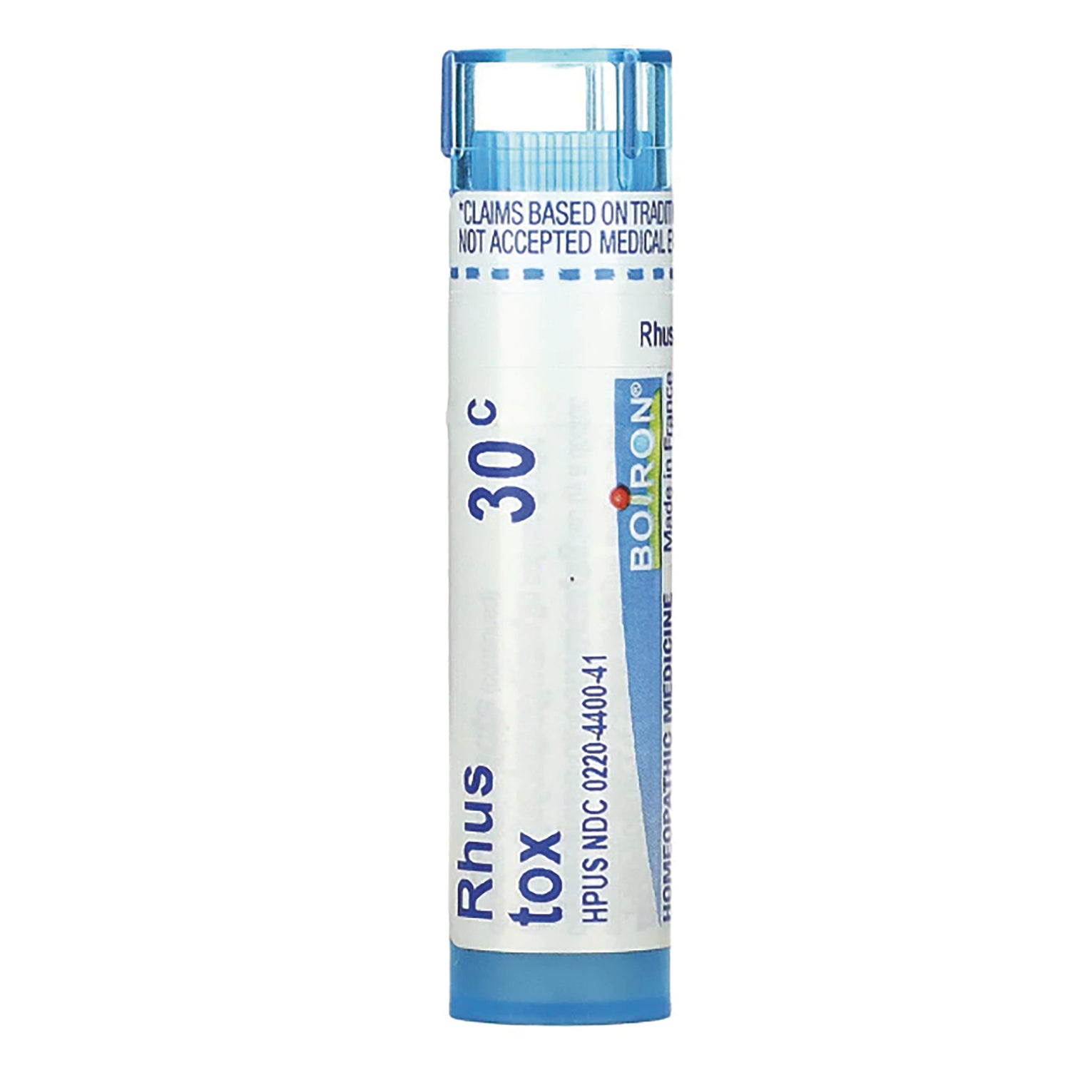 BRN068 | Boiron Rhus tox 30C homeopathic single tube with blue cap showing front label
