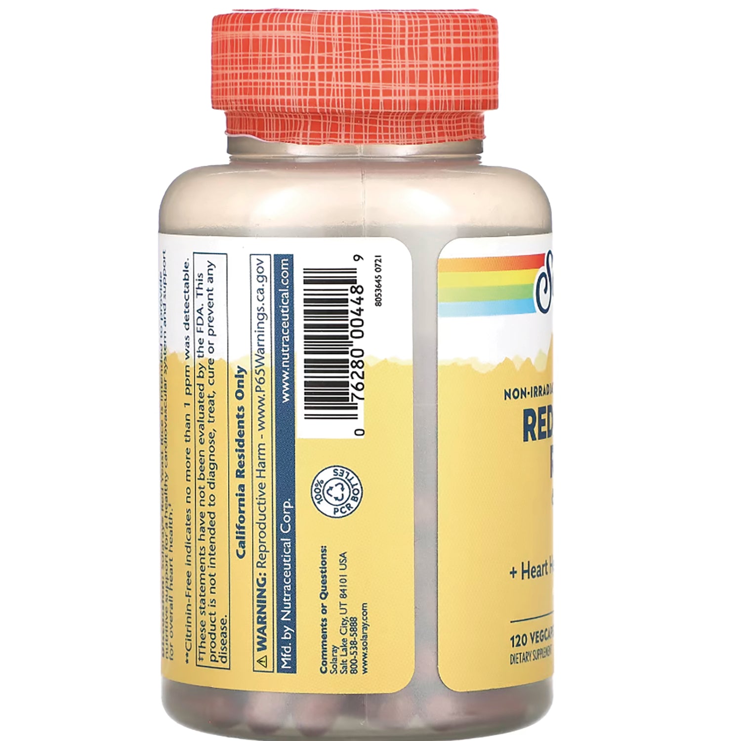 SLR216 | Supplement bottle back label with barcode and California Proposition 65 reproductive harm warning