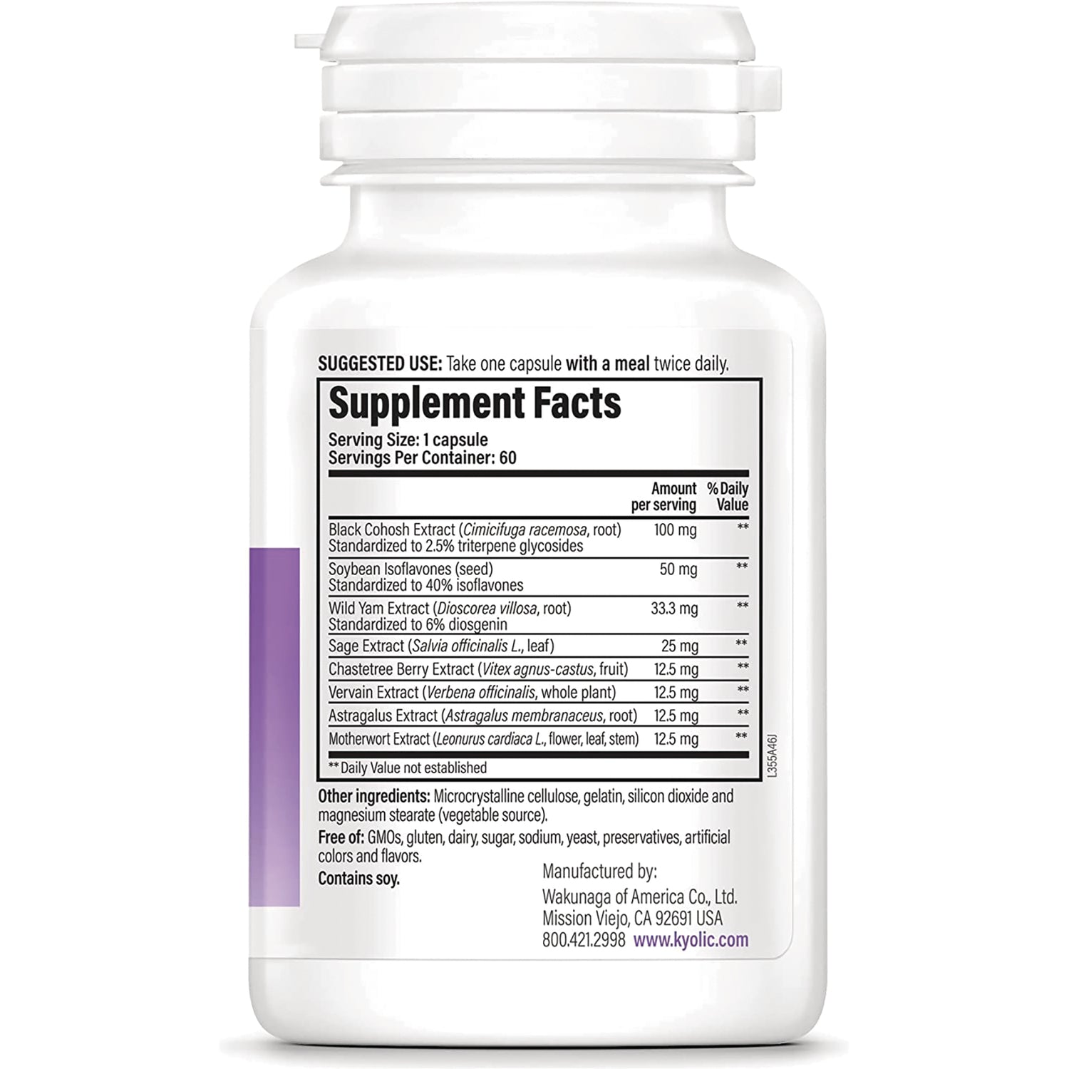 KY060 | Back of white supplement bottle showing Supplement Facts panel and ingredient list