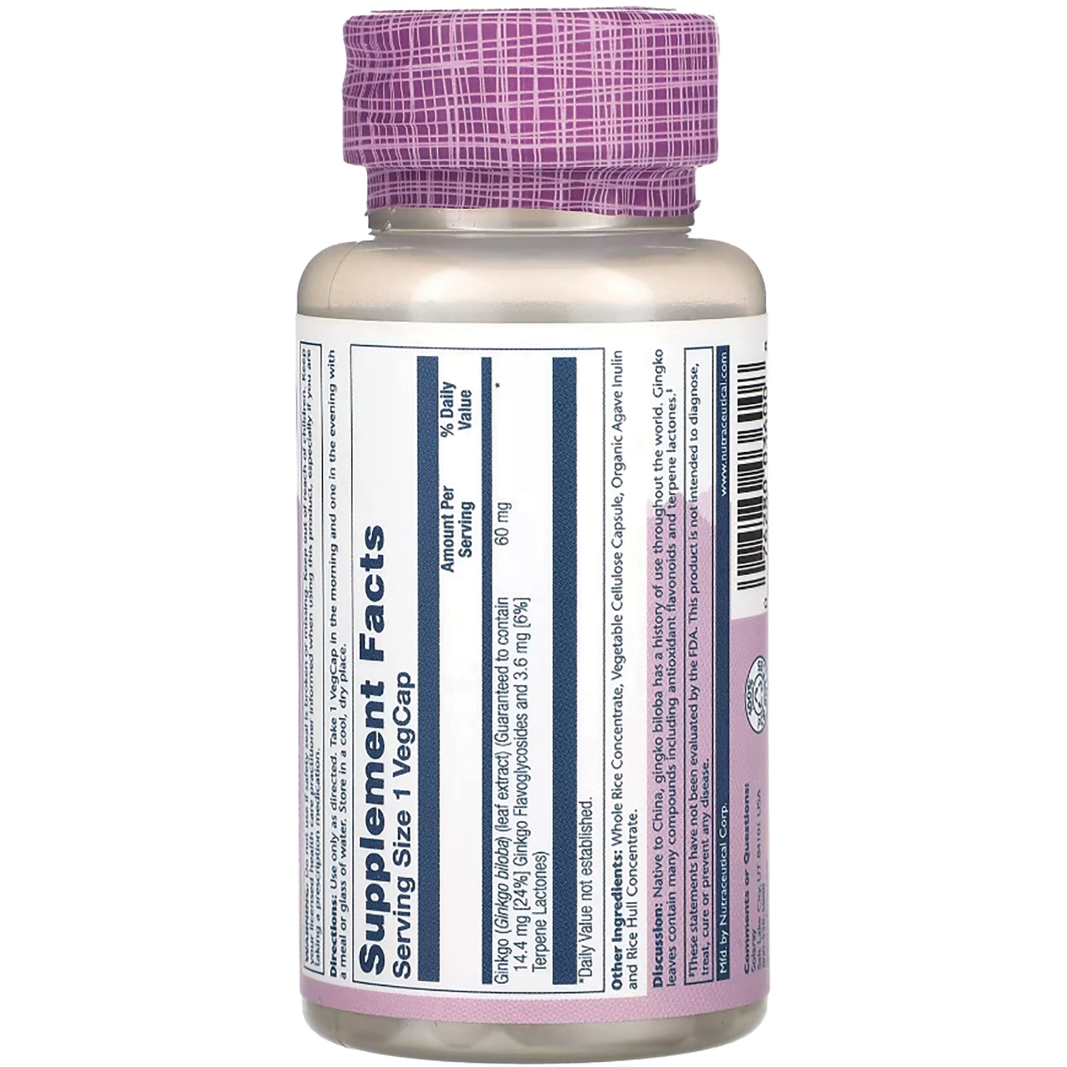 SLR354 | Back of supplement bottle showing Supplement Facts panel, ingredients and barcode