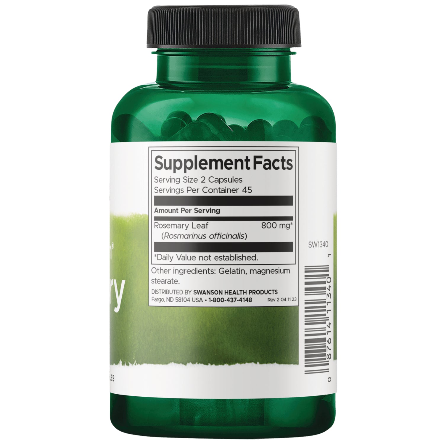 SW1340 |Back label with supplement facts and serving information
