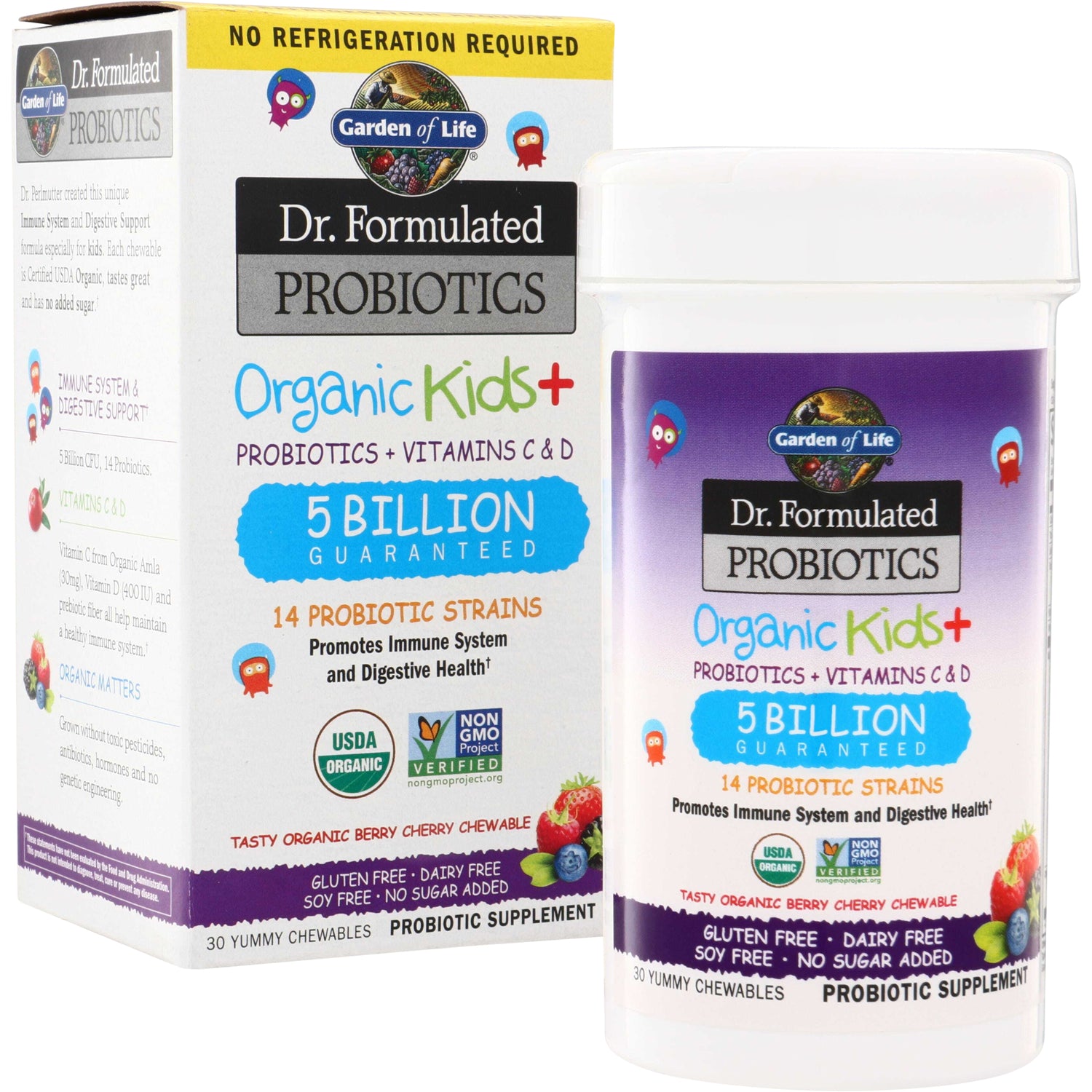 GLF245 | Garden of Life Dr. Formulated Probiotics Organic Kids+ chewables, 5 Billion Guaranteed, no refrigeration required