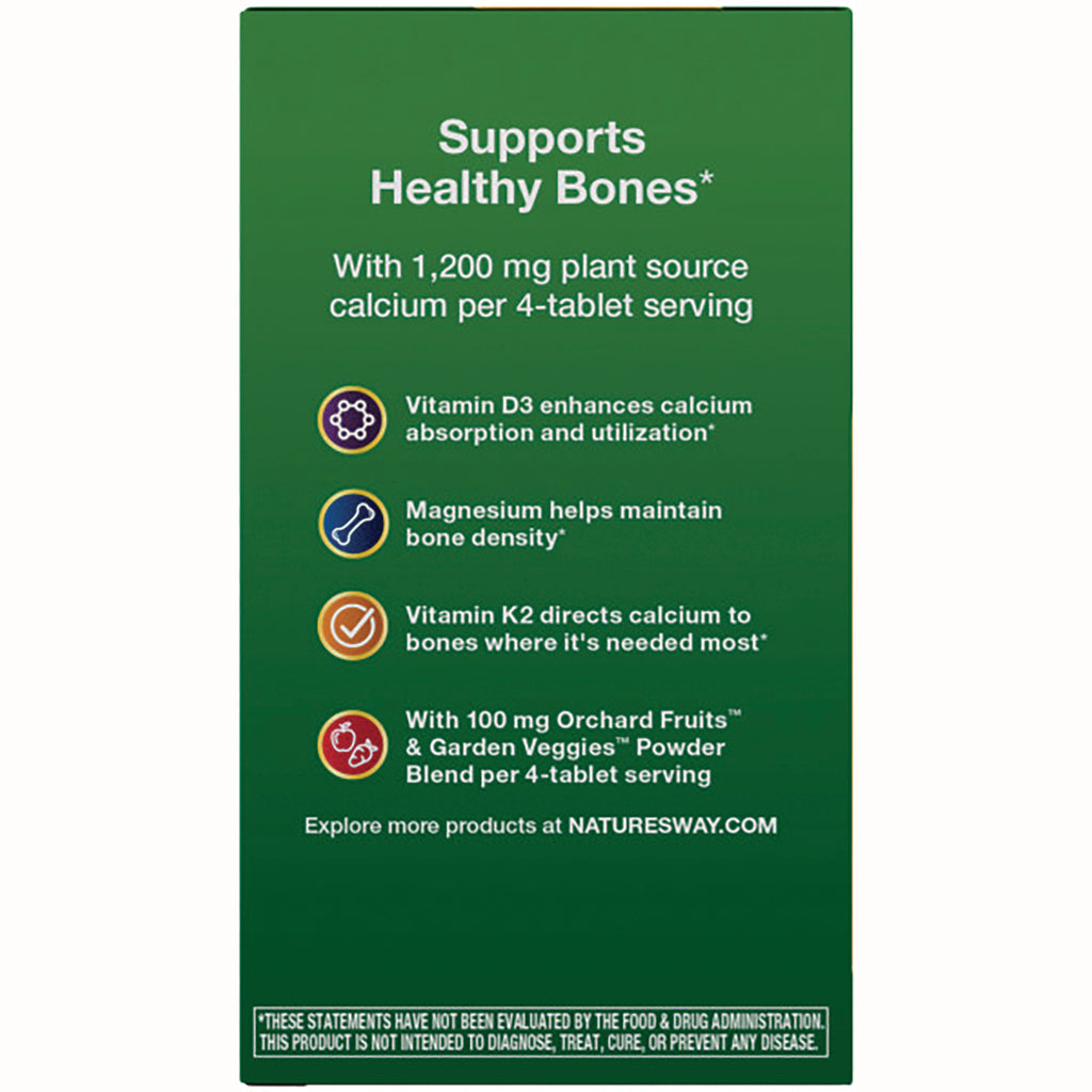 NW816 | back panel listing Supports Healthy Bones, 1,200 mg plant calcium per 4-tablet serving and nutrient highlights - Thumbnail