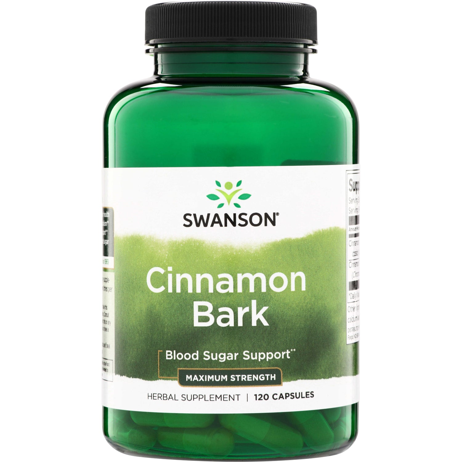 SW1747 | Swanson Cinnamon Bark supplement bottle, Blood Sugar Support, Maximum Strength, 120 capsules