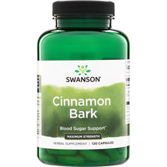 SW1747 | Swanson Cinnamon Bark supplement bottle, Blood Sugar Support, Maximum Strength, 120 capsules