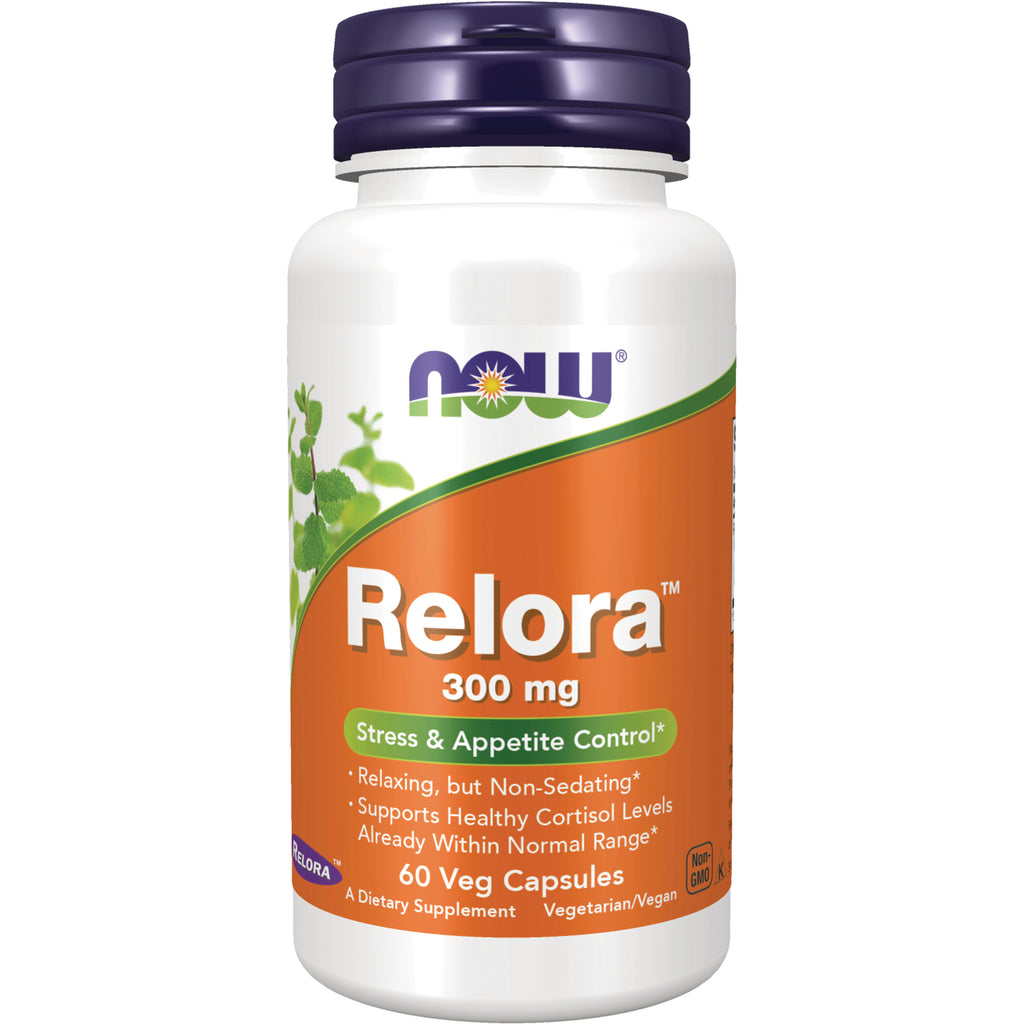 NWF507 | White supplement bottle with purple cap and orange Relora 300 mg label reading Stress & Appetite Control 60 Veg Capsules - Thumbnail
