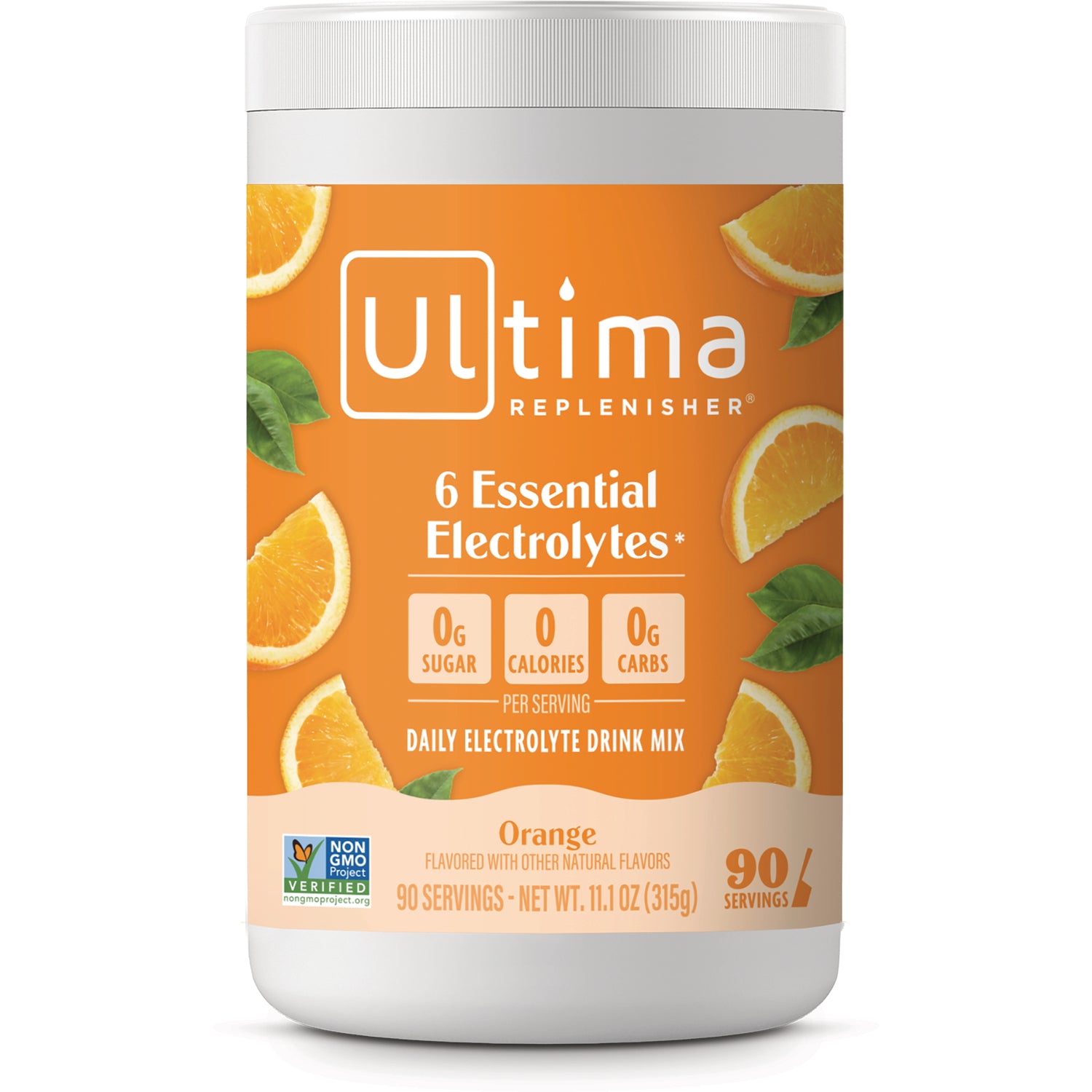 UHP029 | Ultima Replenisher Orange electrolyte drink mix canister, 6 Essential Electrolytes, 0g sugar, 0 calories, 0g carbs