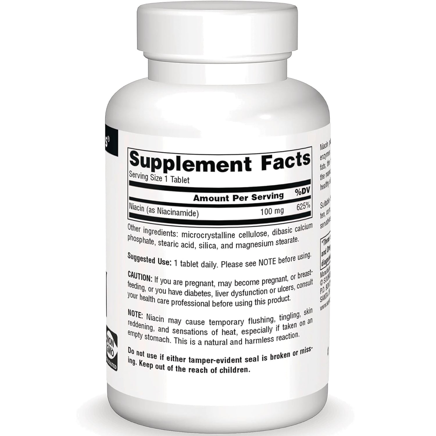 SN701 | Back label with Supplement Facts panel for niacin (as niacinamide) 100 mg and other ingredients