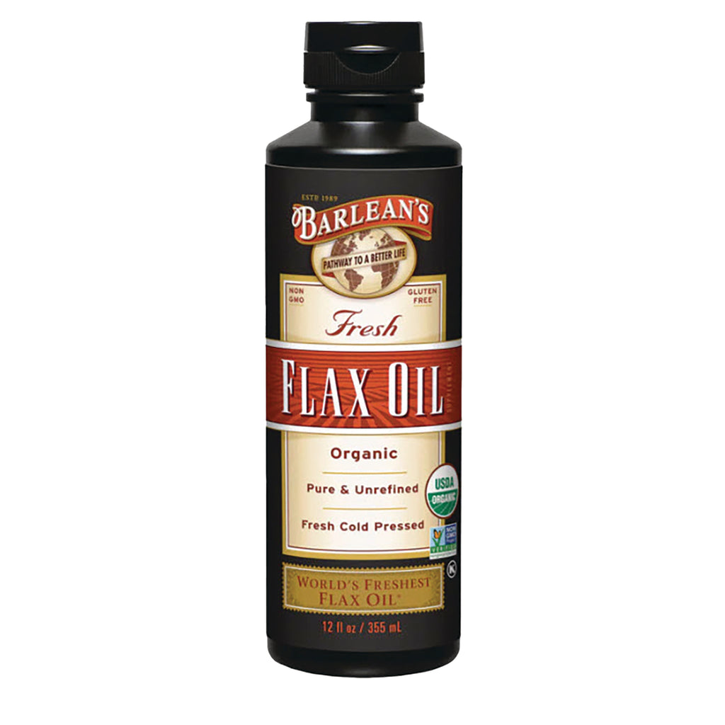 BAR086 | Barlean's Fresh Flax Oil front label bottle, organic pure unrefined fresh cold pressed 12 fl oz - Thumbnail