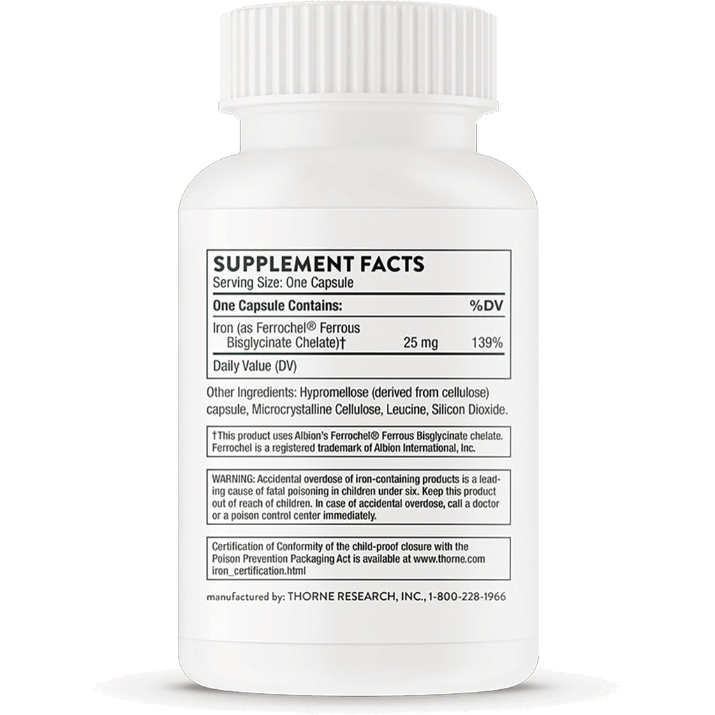 TRN013 | Back label with Supplement Facts; iron 25 mg (139% DV), ingredients, warnings, and certification info - Thumbnail
