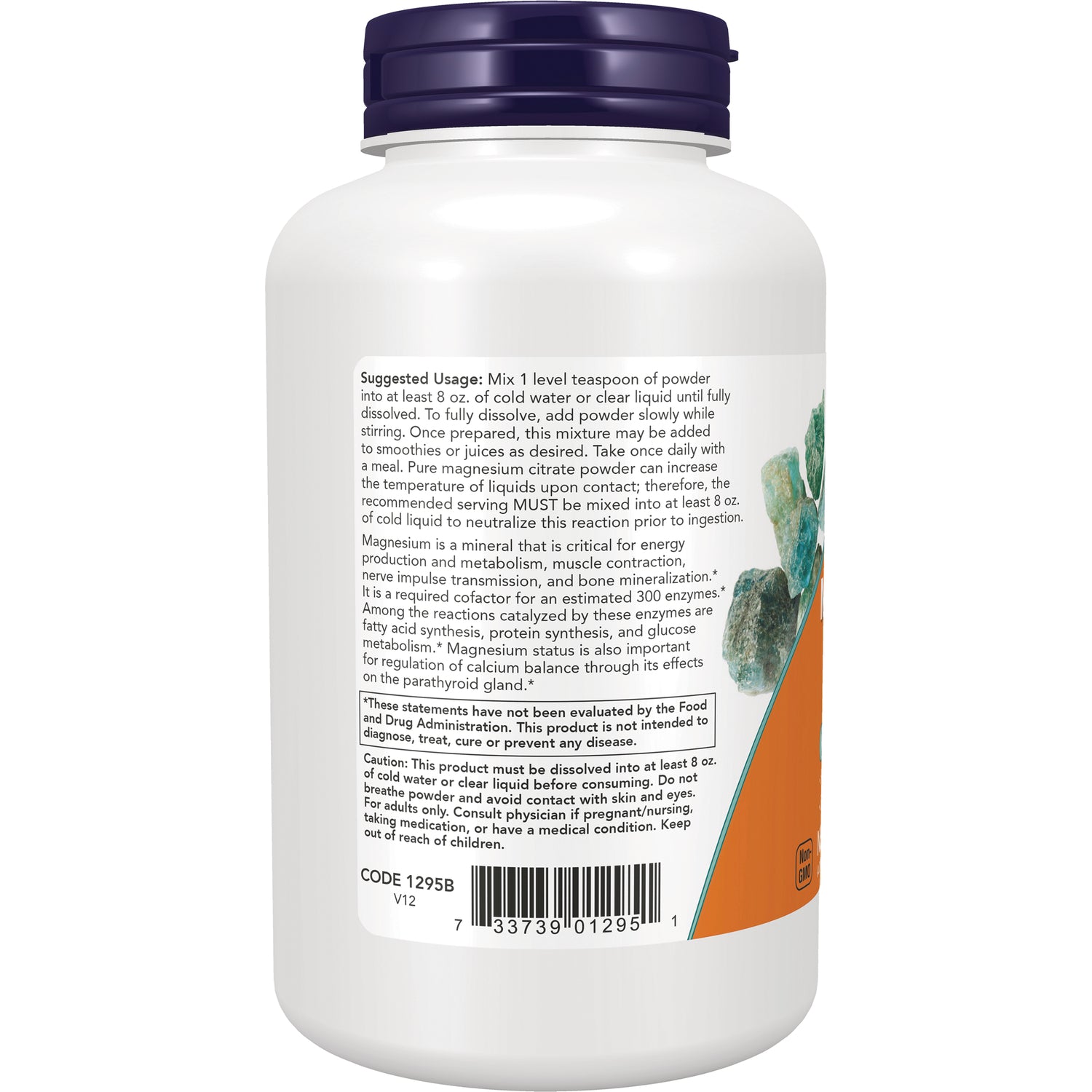NWF620 | back of white supplement bottle showing suggested usage, caution text, and barcode