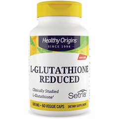 HRG002 | Healthy Origins L-Glutathione Reduced supplement bottle, 500 mg, 60 veggie caps, Setria label