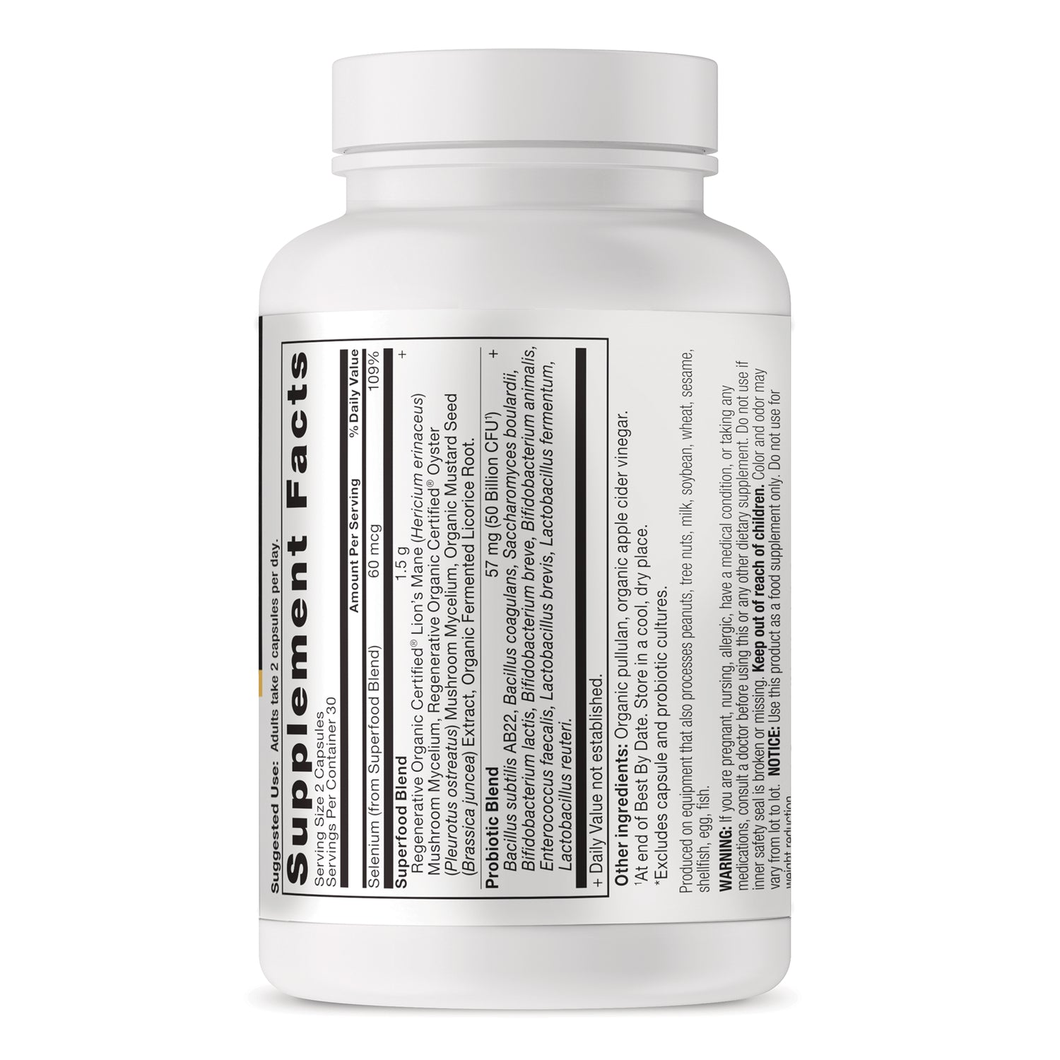 ATN141 | White supplement bottle back label showing Supplement Facts panel and ingredients