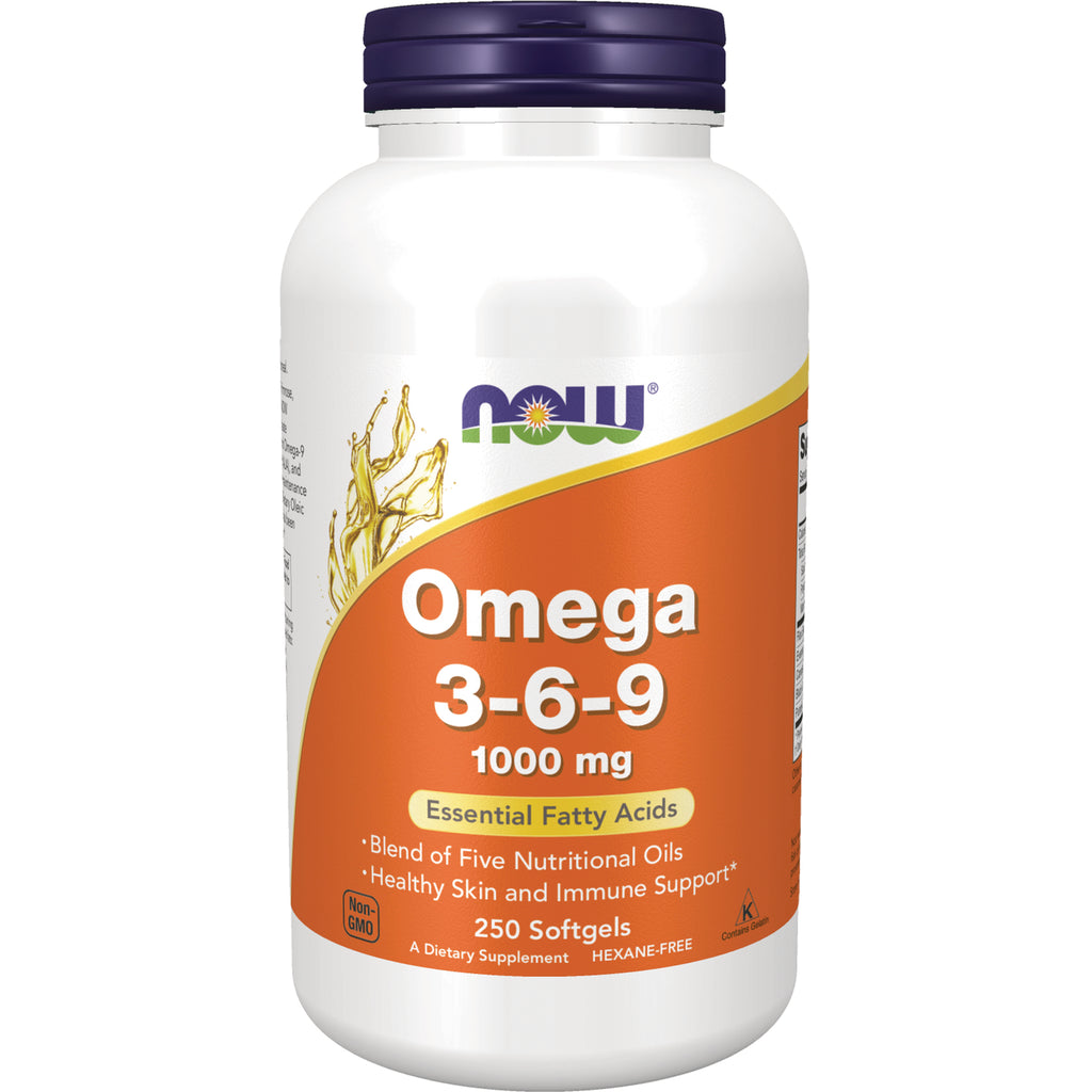 NWF073 | NOW Omega 3-6-9 1000 mg supplement bottle front label, 250 softgels - Thumbnail