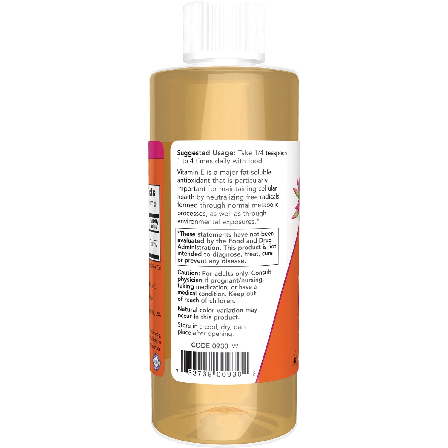 NWF276 | Back label of amber supplement bottle with suggested usage, caution, and barcode