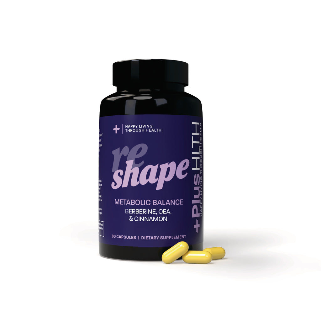 CV054 | Reshape Metabolic Balance supplement bottle labeled BERBERINE, OEA, & CINNAMON with three yellow capsules - Thumbnail