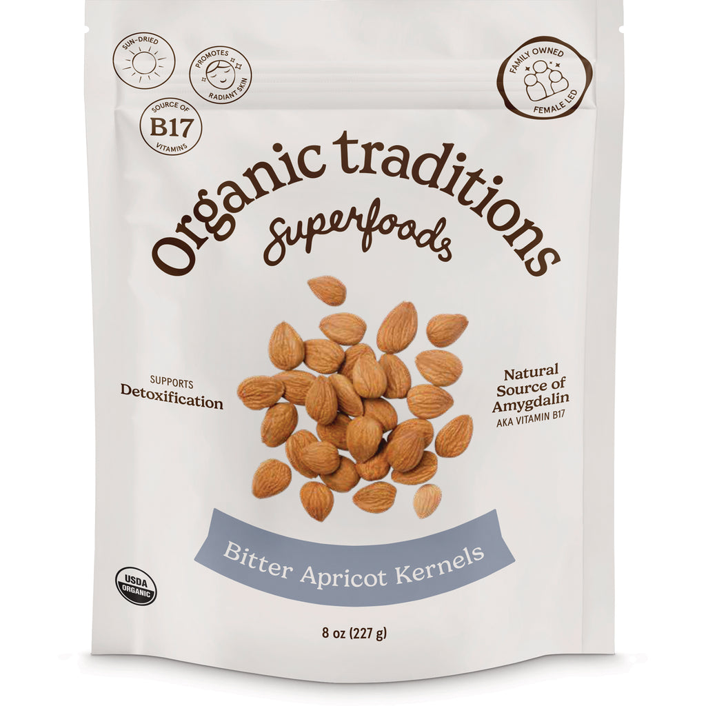 OTR066 | Organic Traditions Superfoods pouch, Bitter Apricot Kernels 8 oz (227 g) front packaging - Thumbnail