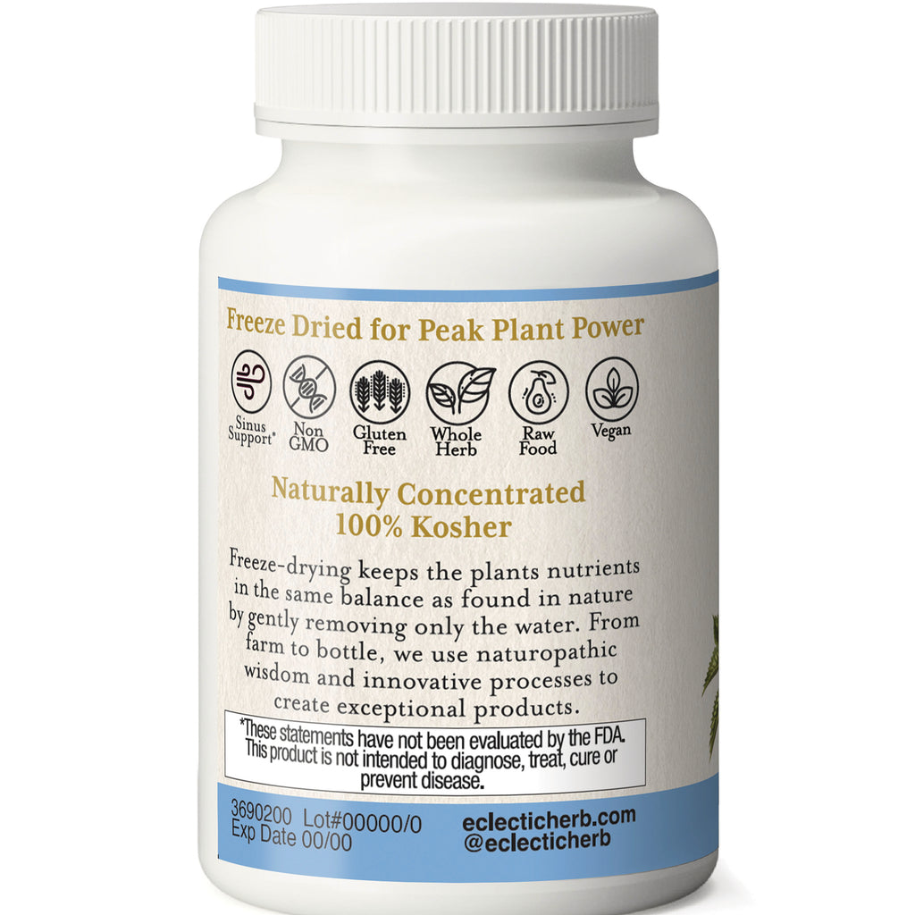 EC036 | back label of white supplement bottle reading Naturally Concentrated 100% Kosher and freeze dried for peak plant power - Thumbnail