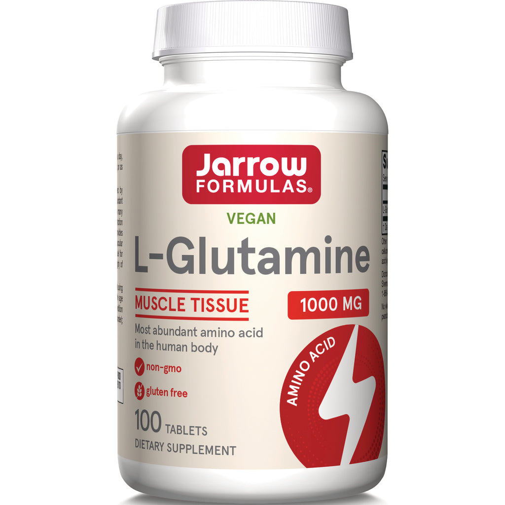 JR089 | Jarrow Formulas vegan L-Glutamine 1000 mg bottle front label showing 100 tablets, muscle tissue, non-gmo, gluten free - Thumbnail