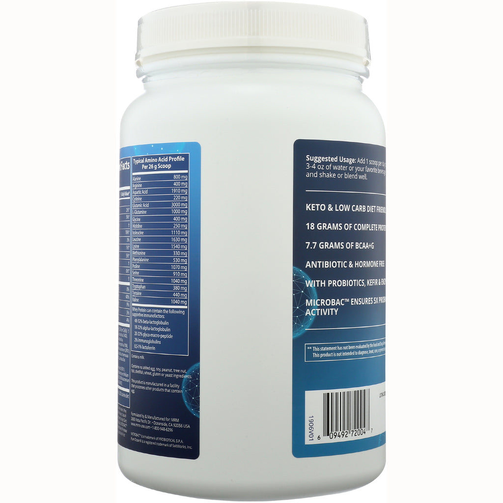 MRM005 | Back of white supplement tub showing nutrition facts panel, suggested usage text and barcode - Thumbnail