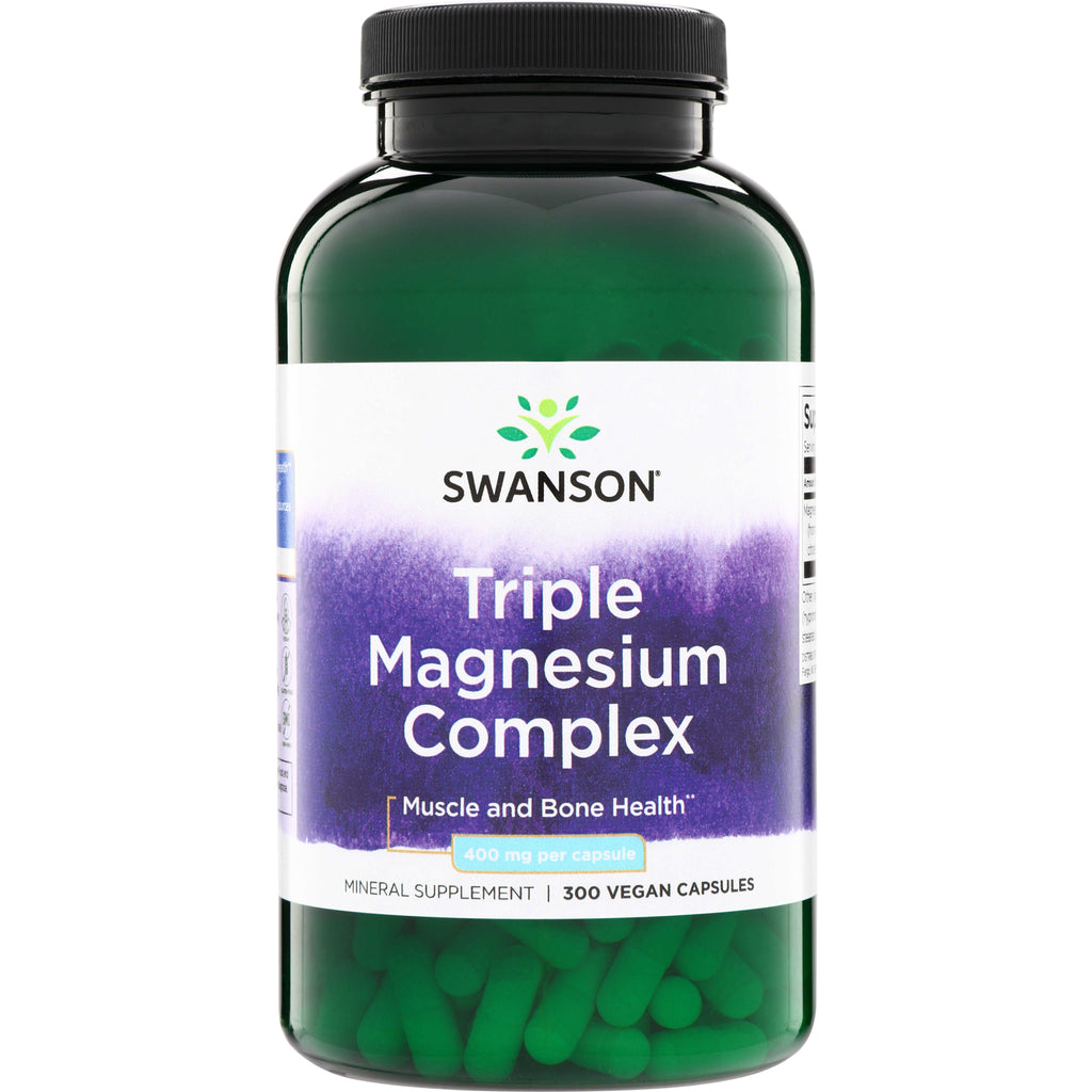 SW1079 | Swanson Triple Magnesium Complex bottle, 400 mg per capsule, 300 vegan capsules, Muscle and Bone Health - Thumbnail