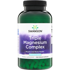 SW1079 | Swanson Triple Magnesium Complex bottle, 400 mg per capsule, 300 vegan capsules, Muscle and Bone Health