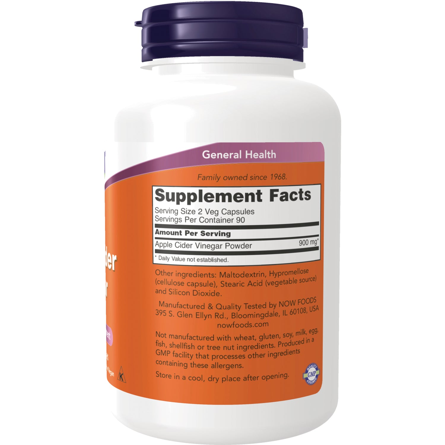 NWF526 | back of white supplement bottle showing Supplement Facts panel and ingredient list