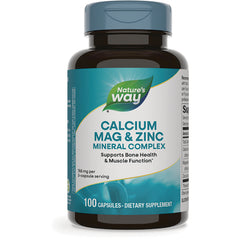 NW929 | Nature's Way Calcium Mag & Zinc mineral complex supplement bottle, front label showing 100 capsules