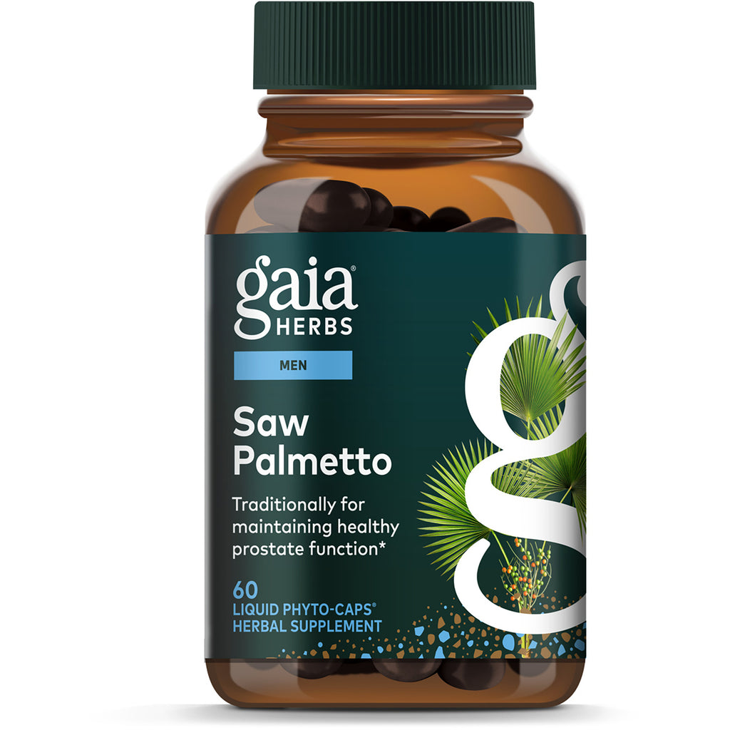GH020 | Gaia Herbs Saw Palmetto bottle front label, 60 vegan liquid phyto-caps single herb extract - Thumbnail
