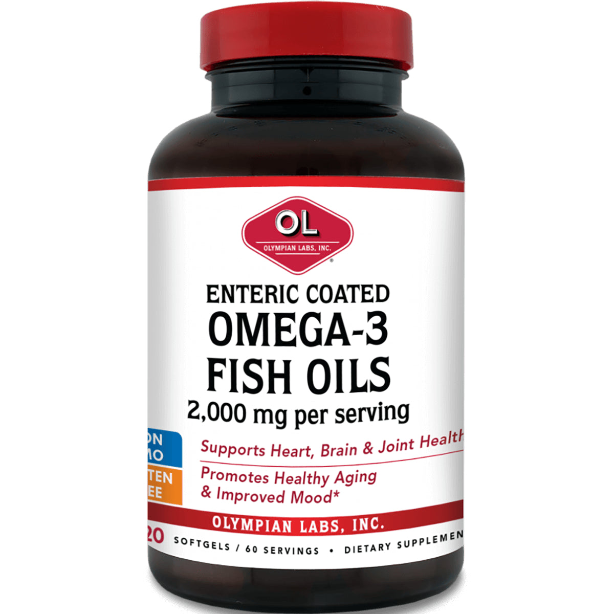 OL002 | Enteric coated Omega-3 fish oils bottle front label, 2,000 mg per serving