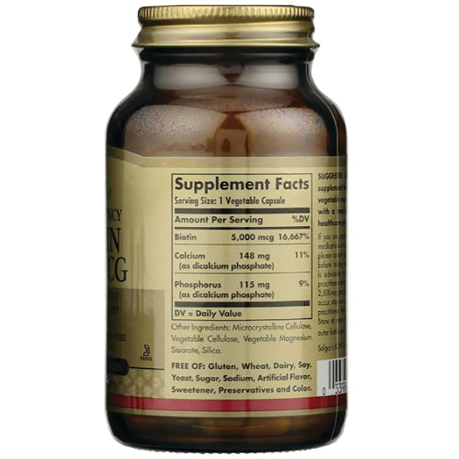 SLG261 | Back of amber supplement bottle showing Supplement Facts panel and barcode