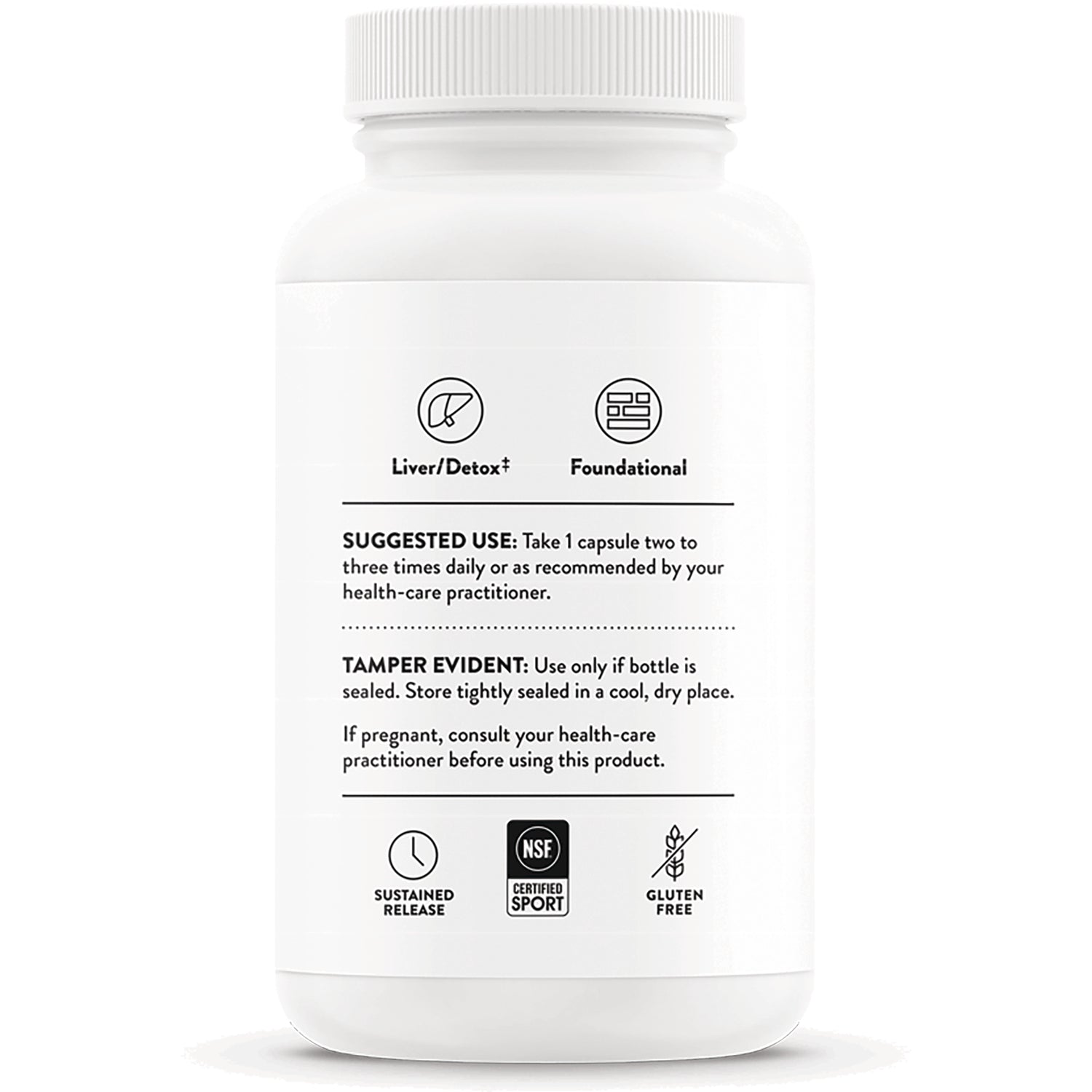 TRN024 | Back label with Liver/Detox, Suggested Use, Tamper Evident, Sustained Release, NSF Certified Sport, Gluten Free