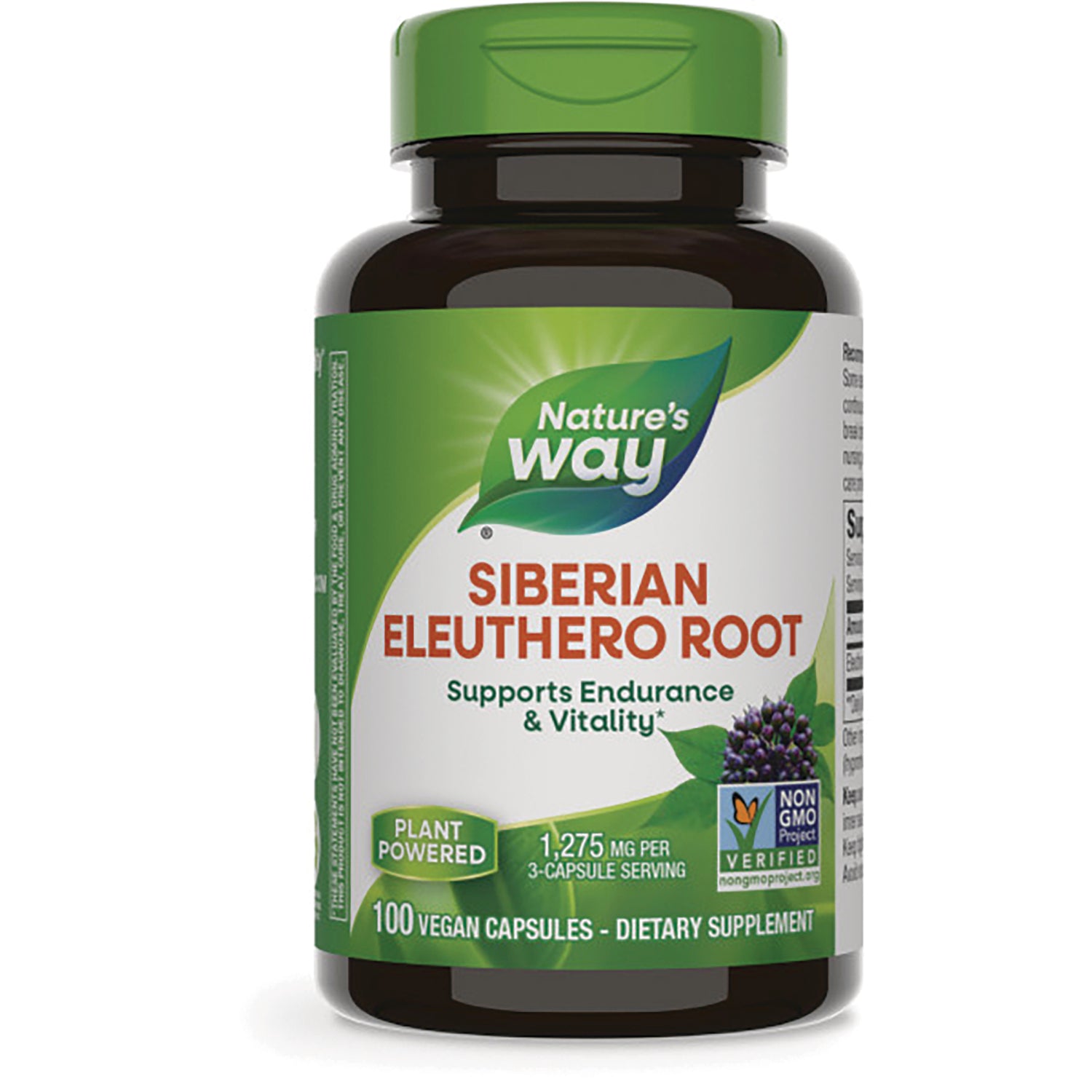 NW143 | Nature's Way Siberian Eleuthero Root supplement bottle with label reading SIBERIAN ELEUTHERO ROOT, 100 vegan capsules