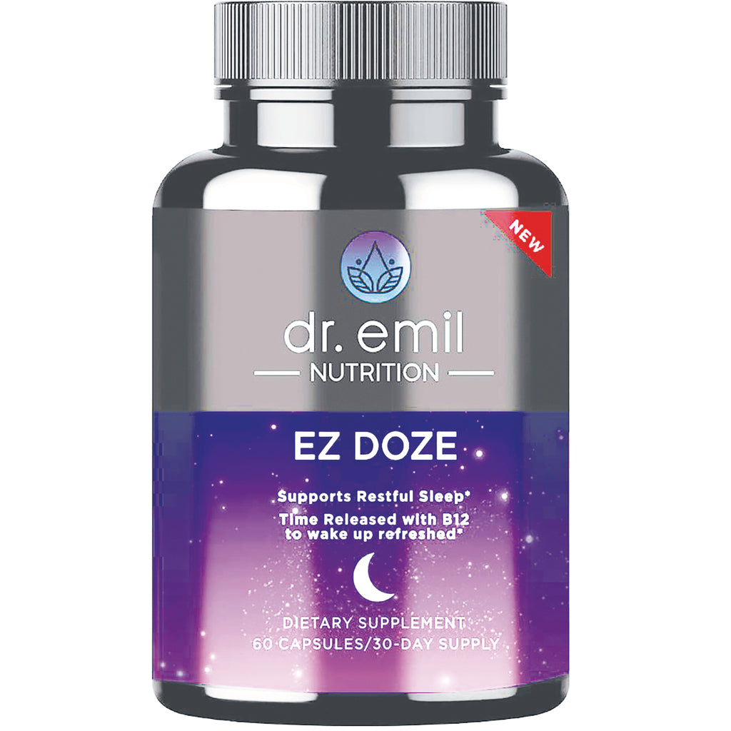DRE005 | Dr. Emil Nutrition EZ DOZE supplement bottle front label, 60 capsules, restful sleep support - Thumbnail
