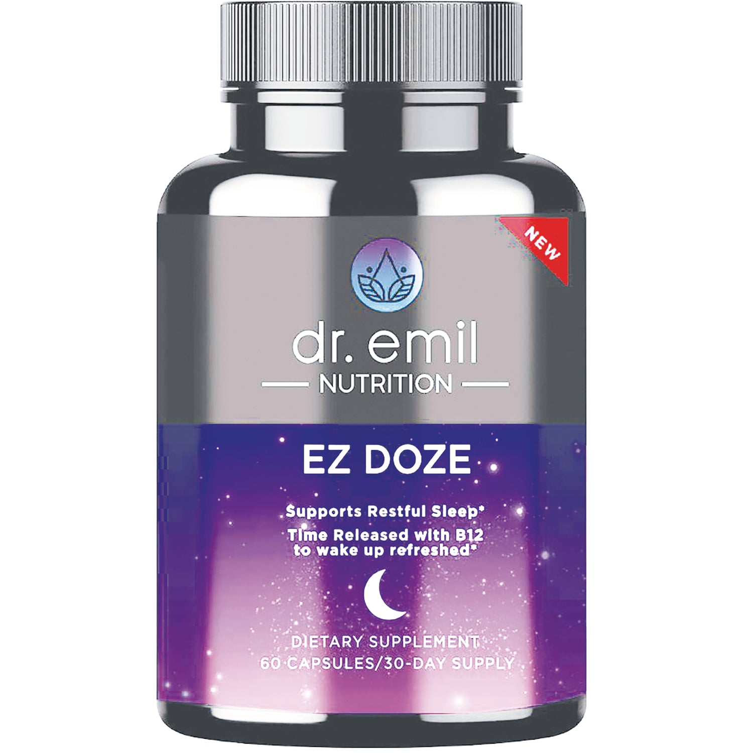 DRE005 | Dr. Emil Nutrition EZ DOZE supplement bottle front label, 60 capsules, restful sleep support