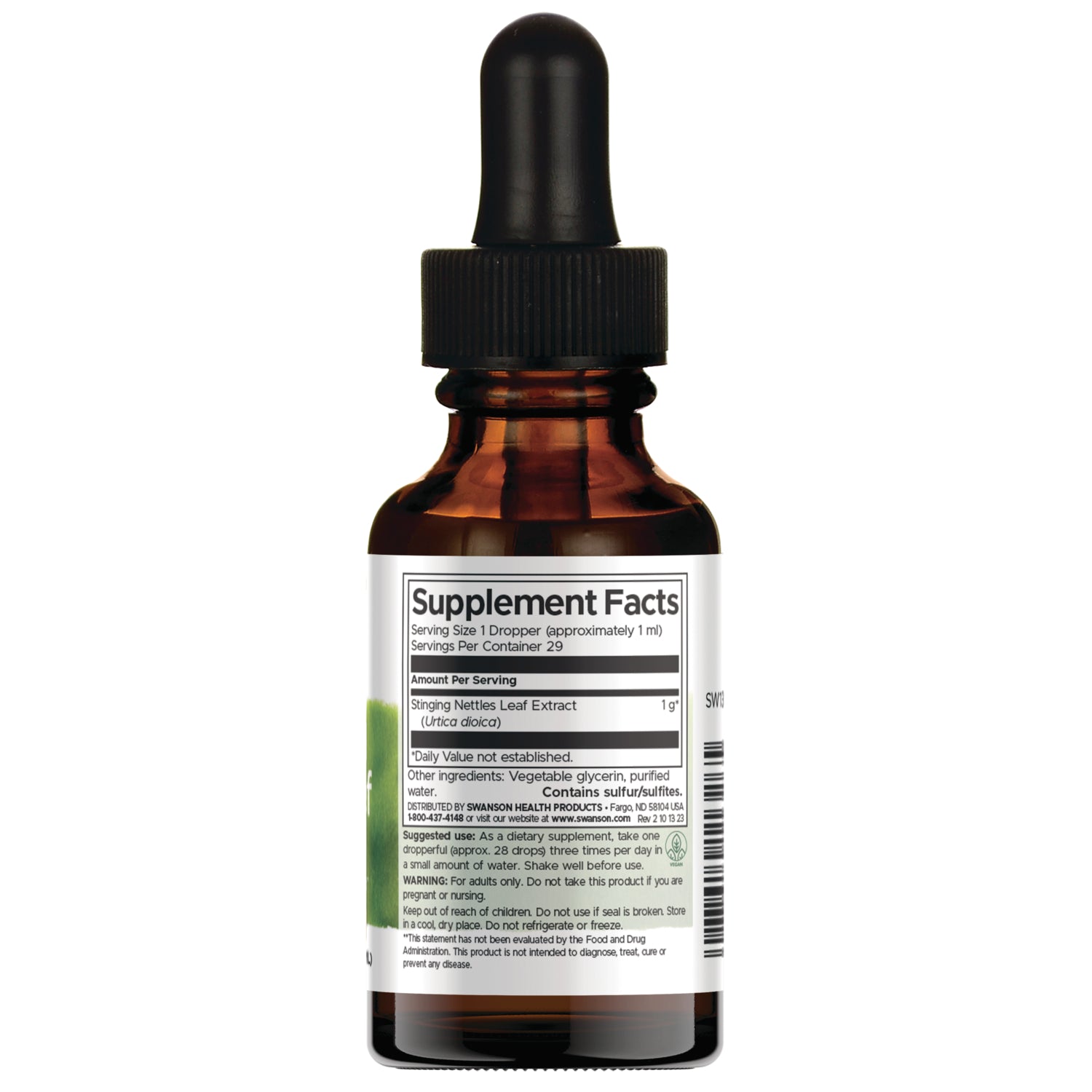 SW1326 | Supplement Facts panel: Stinging Nettles Leaf Extract 1 g per 1 ml dropper