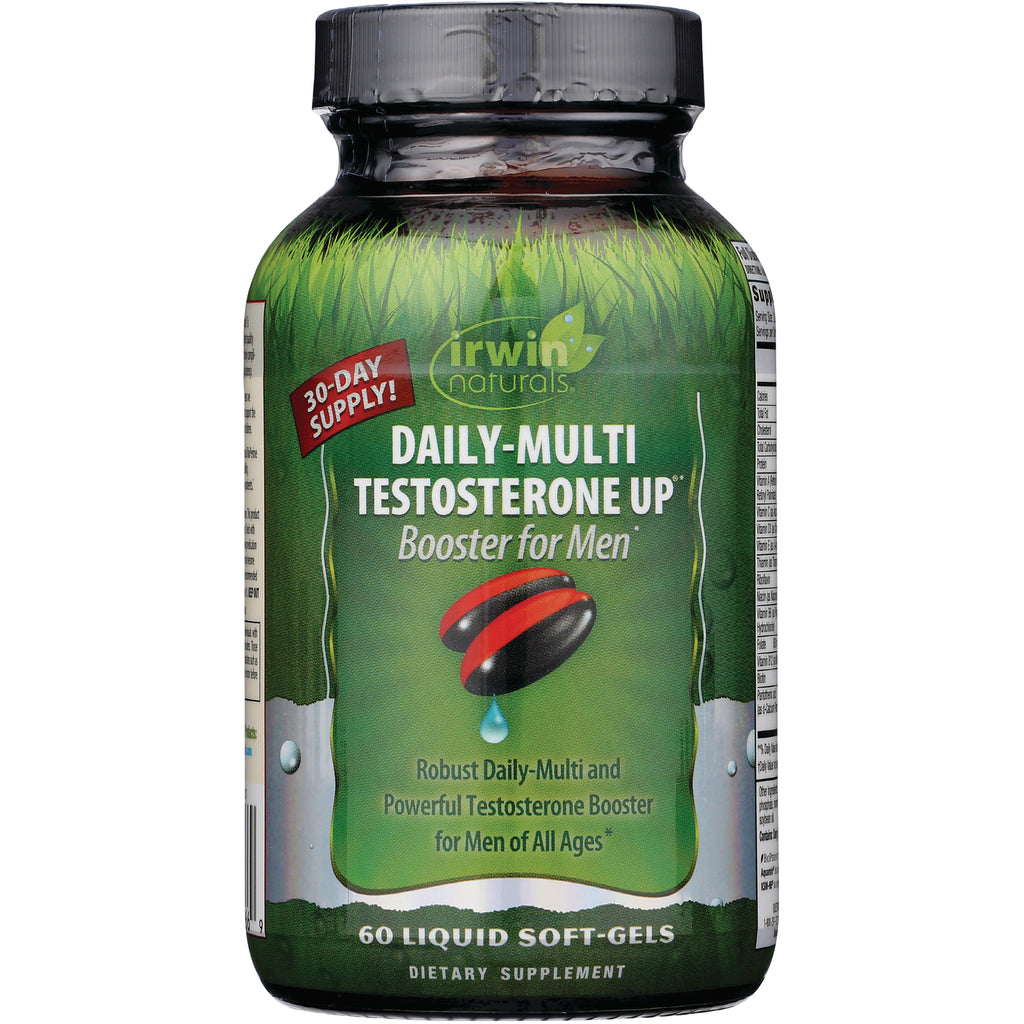 IR233 | Irwin Naturals Daily-Multi Testosterone Up Booster for Men bottle showing 60 liquid soft-gels label - Thumbnail