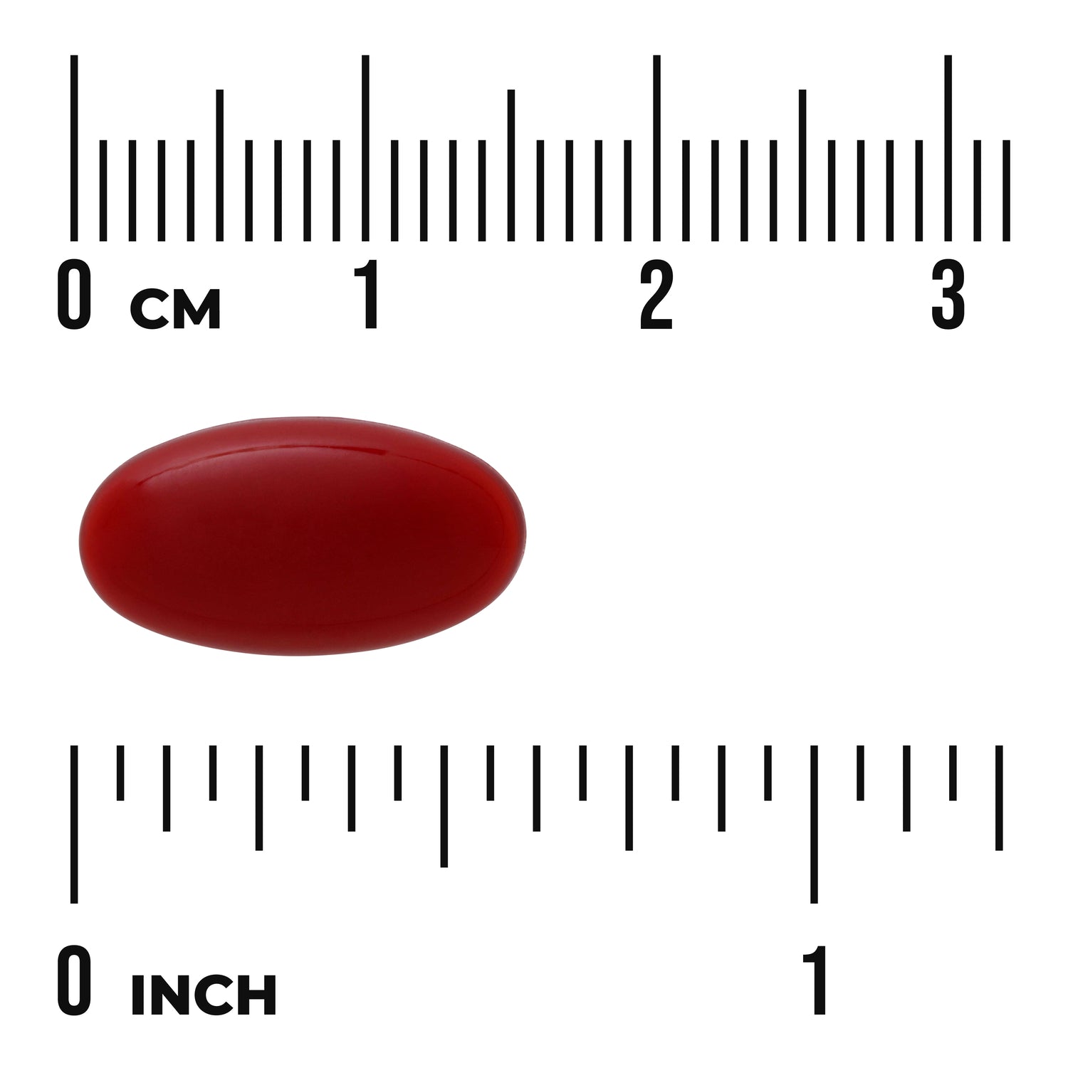 SW906 | Red softgel capsule with size guide in centimeters and inches