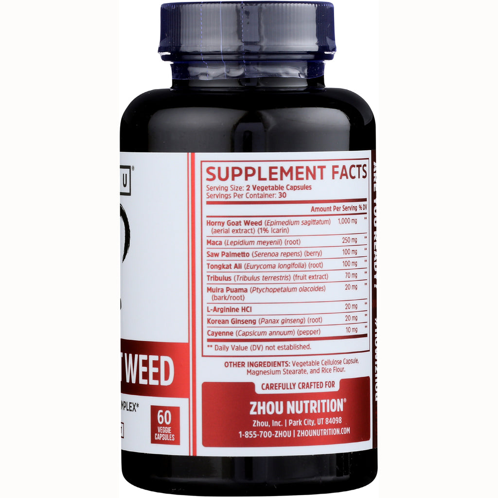 ZOU027 | Back label showing SUPPLEMENT FACTS and ingredients for Zhou Nutrition supplement capsules - Thumbnail