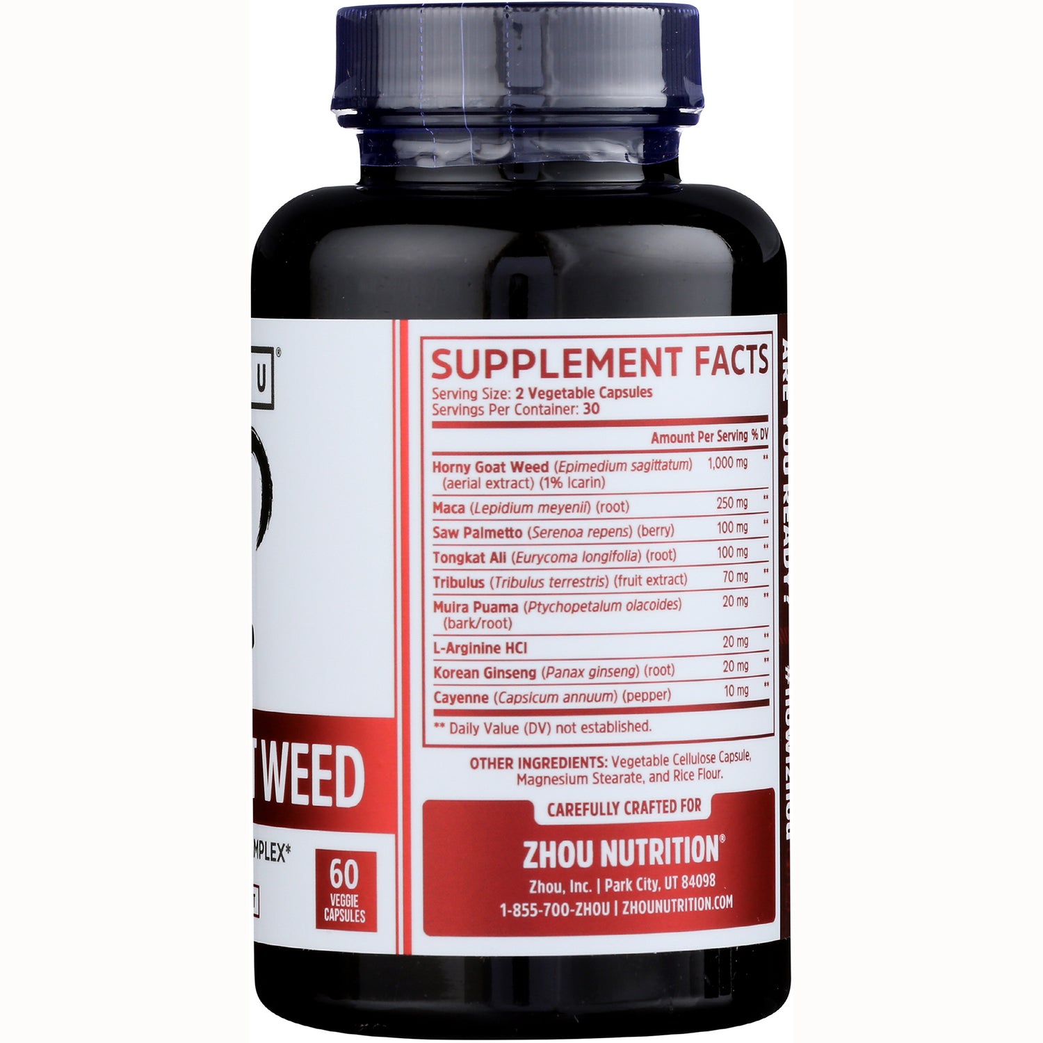 ZOU027 | Back label showing SUPPLEMENT FACTS and ingredients for Zhou Nutrition supplement capsules