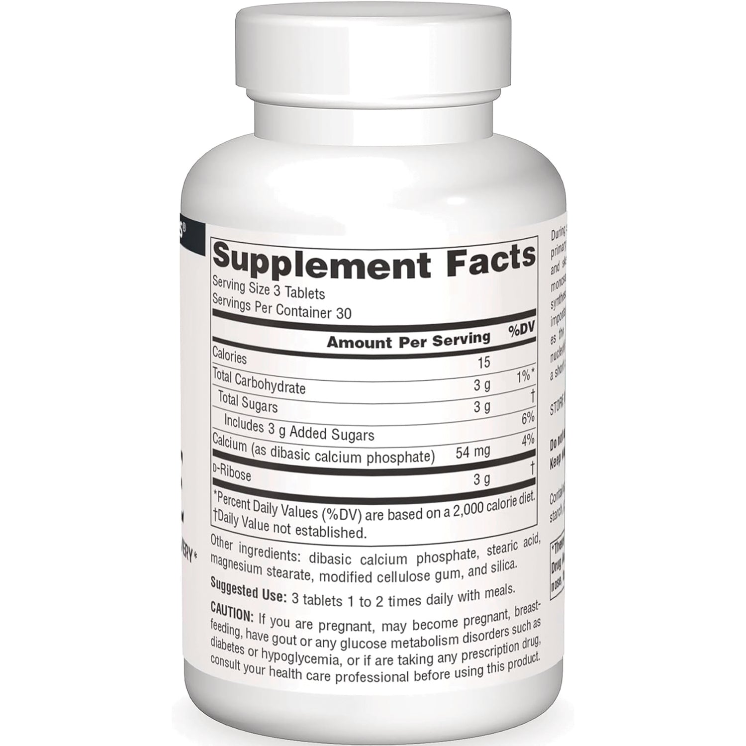 SN197 | Back label with Supplement Facts panel, serving size 3 tablets, 30 servings per container
