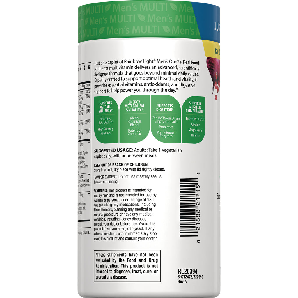 RBL171 | Back label of men's multivitamin bottle showing suggested usage, warnings, and barcode - Thumbnail
