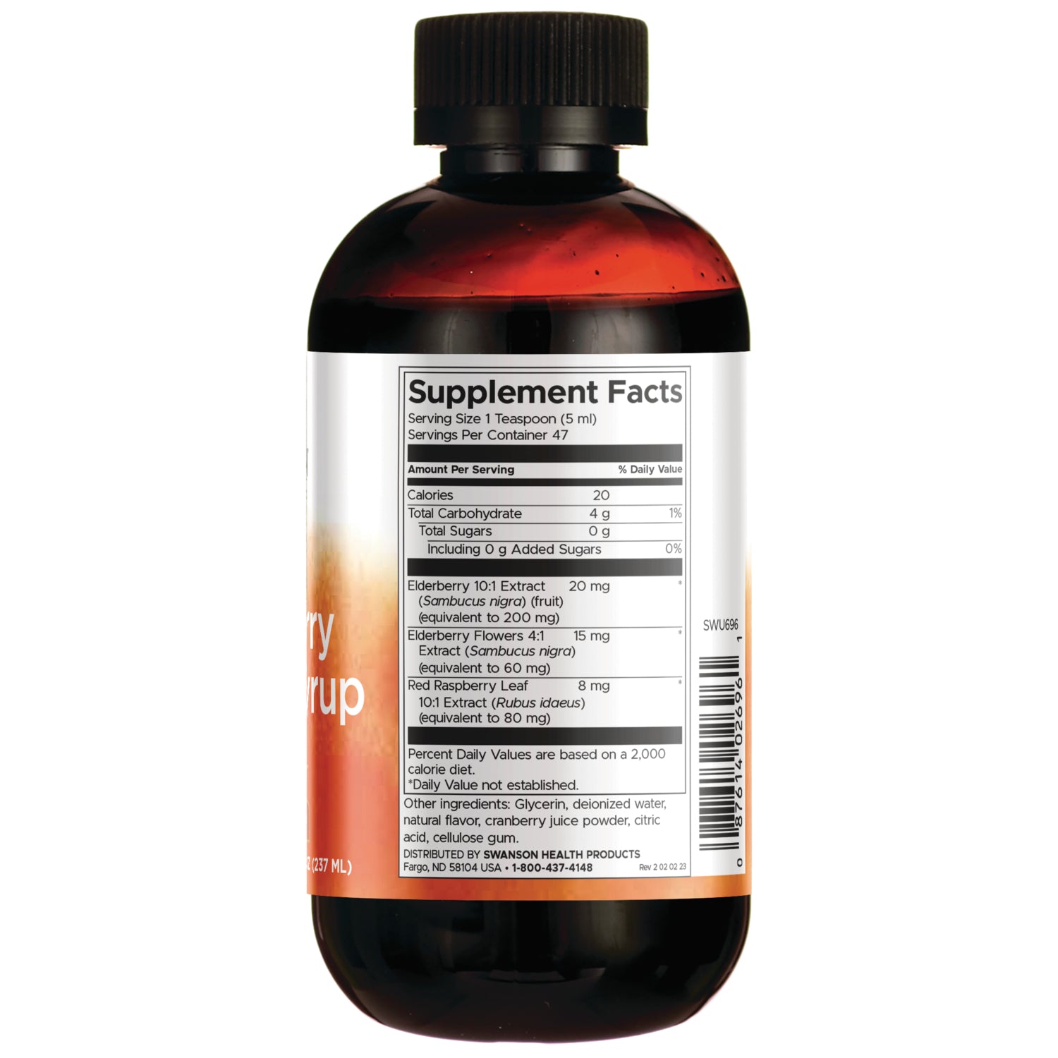 SWU696 | Back label with supplement facts and serving information