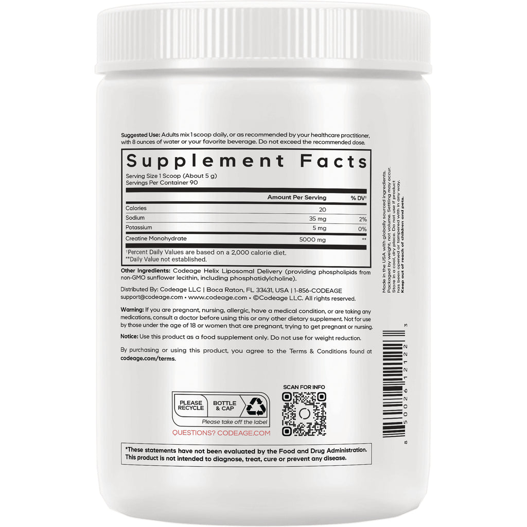 CDG004 | Back label showing Supplement Facts panel, ingredients, barcode and QR code on white jar - Thumbnail