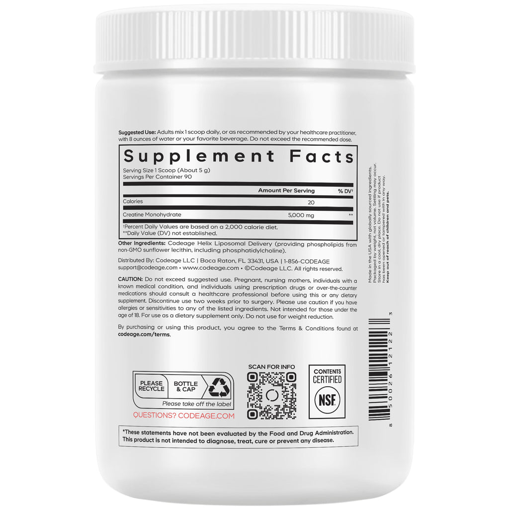CDG004 | Back label showing Supplement Facts panel, ingredients, barcode and QR code on white jar - Thumbnail